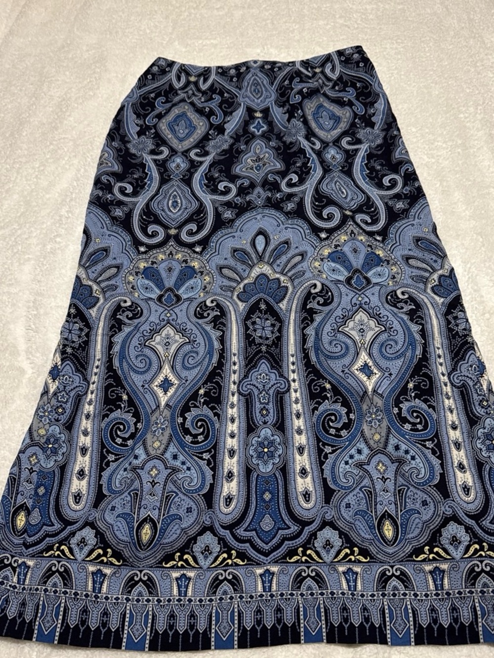 Talbots Navy and Light Blue Paisley Maxi Skirt 100%pure silk